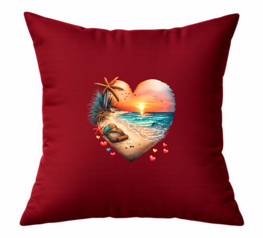 0 (2) Sunset Beach Heart Cushion - Image 1
