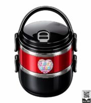 Insulated Stainless Steel 2-Tier Lunch Box with Handle - Image 3
