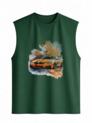 Orange Sports Car Splash Dark Green Sleeveless Vest