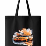 Orange Sports Car Paint Splatter Black Tote Bag