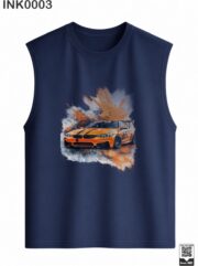 Orange Sports Car Splash Dark Green Sleeveless Vest - Image 2
