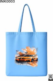 Orange Sports Car Paint Splatter Black Tote Bag - Image 2