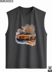 Orange Sports Car Splash Dark Green Sleeveless Vest - Image 3
