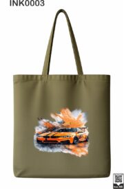 Orange Sports Car Paint Splatter Black Tote Bag - Image 3