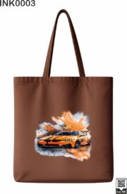 Orange Sports Car Paint Splatter Black Tote Bag - Image 4