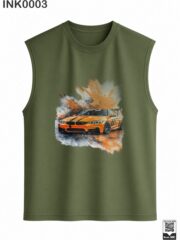 Orange Sports Car Splash Dark Green Sleeveless Vest - Image 5