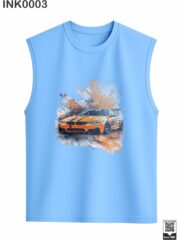 Orange Sports Car Splash Dark Green Sleeveless Vest - Image 6