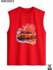 Orange Sports Car Splash Dark Green Sleeveless Vest - Image 8