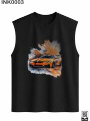 Orange Sports Car Splash Dark Green Sleeveless Vest - Image 9