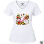 Floral Pink Bicycle Women's V-Neck T-Shirt