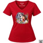Girl and White Horse Floral Women's V-Neck T-Shirt
