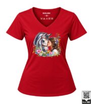 Girl and White Horse Floral Women's V-Neck T-Shirt