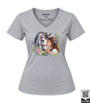 Girl and White Horse Floral Women's V-Neck T-Shirt - Image 3