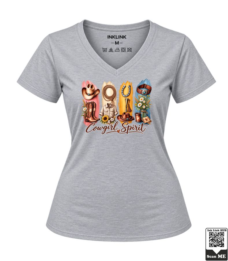 Bitmap (3) Cowgirl Spirit Western Women's V-Neck T-Shirt - Image 1