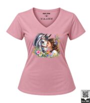 Girl and White Horse Floral Women's V-Neck T-Shirt - Image 4