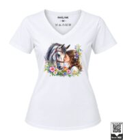 Girl and White Horse Floral Women's V-Neck T-Shirt - Image 8