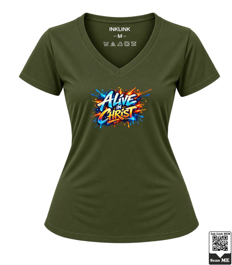 Bitmap (5) Alive in Christ Christian Women's V-Neck T-Shirt - Image 1