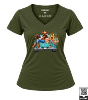 Cowgirl Truck with Dogs and Flowers Women's V-Neck T-Shirt - Image 7