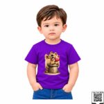 Cute Cheerful Cheetah with Hearts Kids Purple Crew Neck T-Shirt