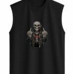 Rebellious Biker Skeleton Flipping Off Sleeveless Vest