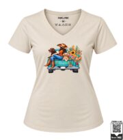 Cowgirl Truck with Dogs and Flowers Women's V-Neck T-Shirt - Image 8