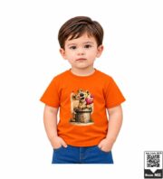 Cute Cheerful Cheetah with Hearts Kids Purple Crew Neck T-Shirt - Image 2