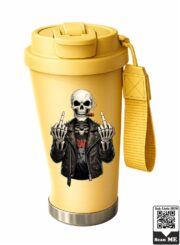 Rebellious Biker Skeleton Stainless Steel Travel Mug - Image 3