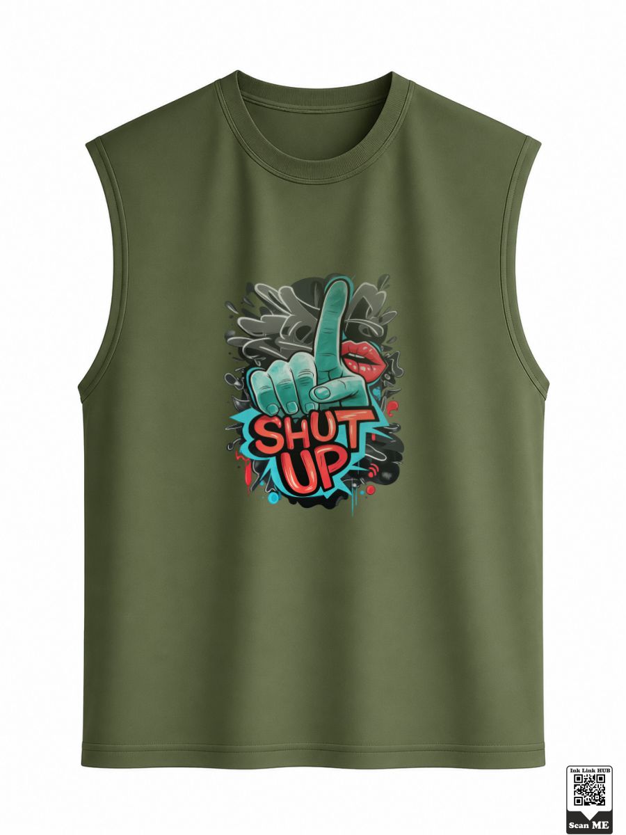 Group of 2 Objects (39) Shut Up Graffiti Hand & Lips Sleeveless Vest - Image 1