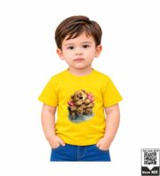 Cute Teddy Bear with Hearts Kids Yellow Crew Neck T-Shirt - Image 2