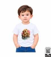 Cute Teddy Bear with Hearts Kids Yellow Crew Neck T-Shirt