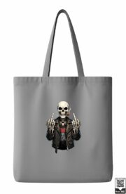 Rebellious Biker Skeleton Flipping Off Tote Bag - Image 6