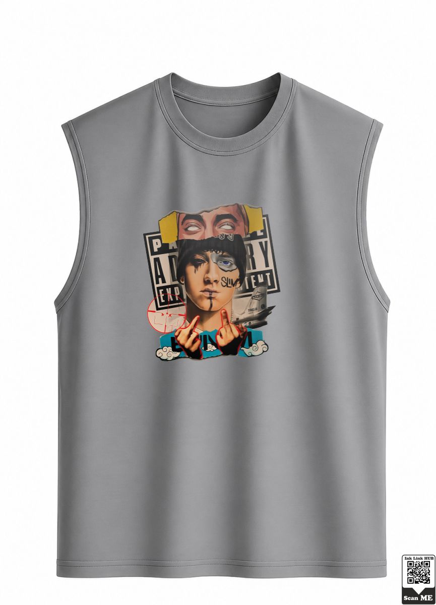 Group of 2 Objects (62) Rebellious Rap Icon Collage Sleeveless Vest - Image 1