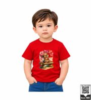 Cute Teddy Bear with Red Heart Balloons Kids Yellow Crew Neck T-Shirt - Image 2
