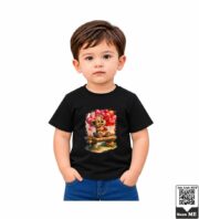 Cute Teddy Bear with Red Heart Balloons Kids Yellow Crew Neck T-Shirt - Image 3