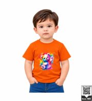 Rainbow Watercolor Teddy Bear Kids White Crew Neck T-Shirt - Image 4