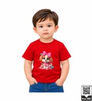 Cute Puppy with Pink Bow Kids Orange Crew Neck T-Shirt - Image 3