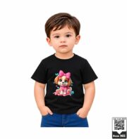 Cute Puppy with Pink Bow Kids Orange Crew Neck T-Shirt - Image 4