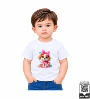 Cute Puppy with Pink Bow Kids Orange Crew Neck T-Shirt - Image 5