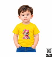 Cute Puppy with Pink Bow Kids Orange Crew Neck T-Shirt - Image 6
