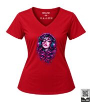 Neon Music Vibes DJ Woman Women's Red V-Neck T-Shirt - Image 2