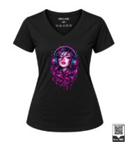Neon Music Vibes DJ Woman Women's Red V-Neck T-Shirt - Image 5
