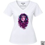 Neon Music Vibes DJ Woman Women's Red V-Neck T-Shirt