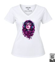Neon Music Vibes DJ Woman Women's Red V-Neck T-Shirt