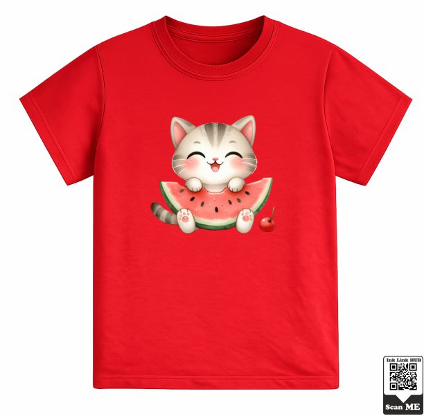 kk (11) Cat Eating Watermelon T-Shirt - Image 1
