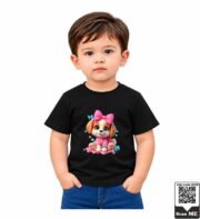 Cute Bow Puppy Kids T-Shirt - Image 4