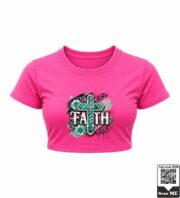 Faith Turquoise Cross Pink Crop Top - Image 2